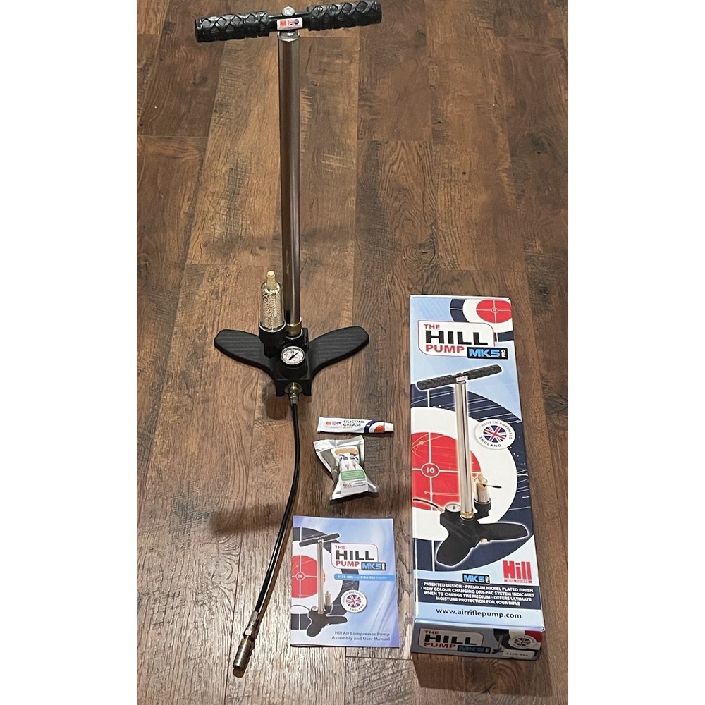 Hill MK5 Air Rifle PCP Hand Pump High Pressure w/ Hose Gauge Box & Accessories